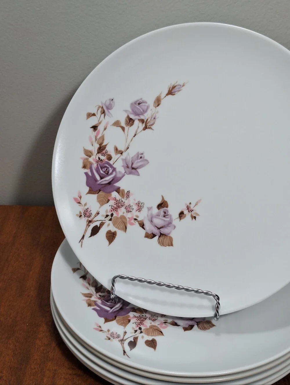 Vtg Set Of 6 Park Avenue Melmac 10 In Dinner Plates Atomic Lavendar Roses Floral